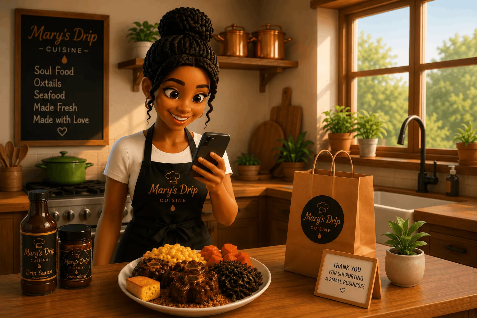 Home chef preparing preorder dishes in a bright kitchen